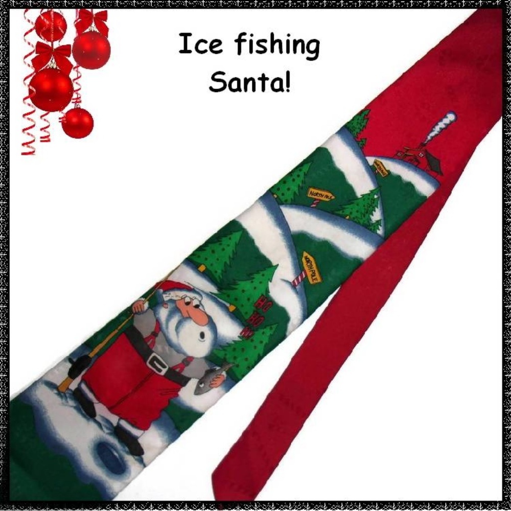 Ugly CHRISTMAS Tie ICE FISHING SANTA Hallmark